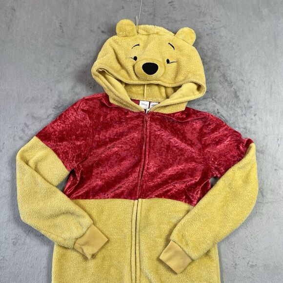 Disney Winnie the Pooh Suit Hooded Zip‎ Costume Adult One Piece Pajamas Sz Small - Picture 1 of 6